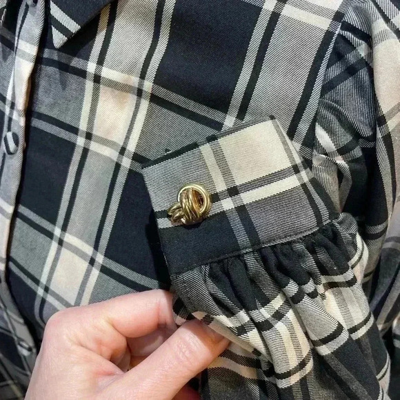 Mother of Pearl TEGAN 100% Lyocell Checked Black Cream - Picture 3 of 8